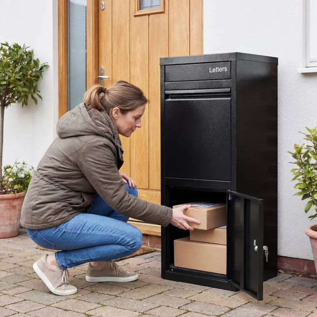 Large Galvanized Package Delivery Box for Outside with Anti-Theft Design-Black - Black - Sheds & Outdoor Storage