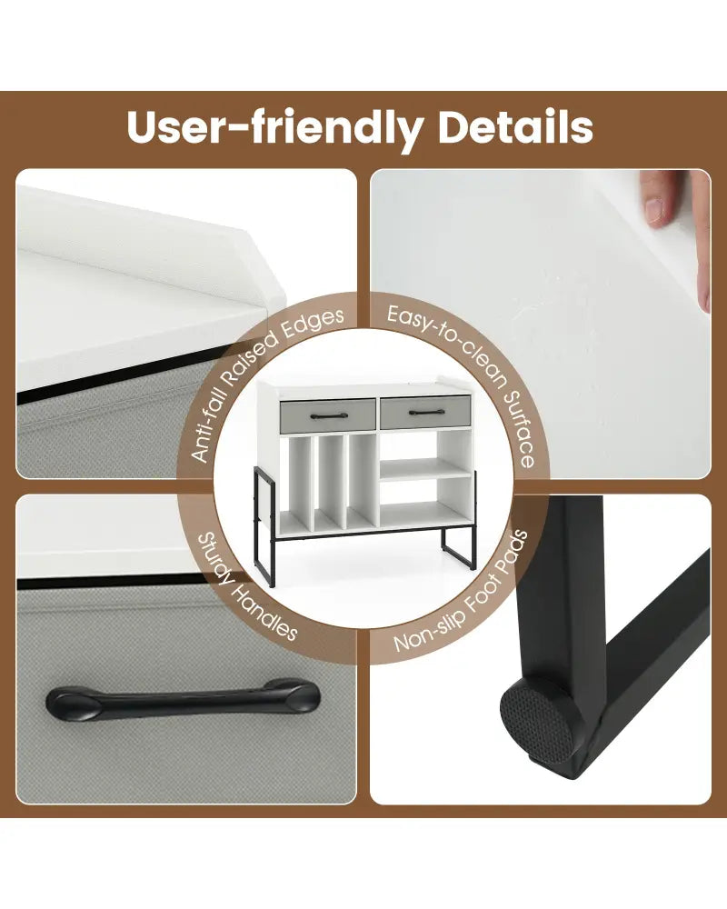 Large Record Player Stand with Charging Station Mid Century Modern Vinyl Storage Cabinet-White - White - End & Side