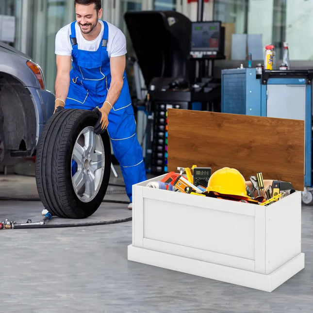 Large Storage Chest with Safety Metal Hinge-White - White - Shoe Racks & Storage Benches