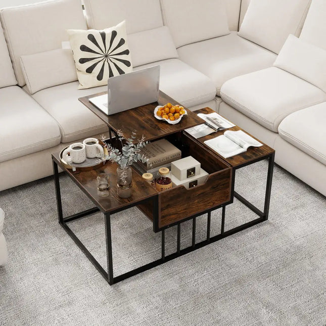 Lift Top Coffee Table Modern Center Table with Hidden Storage Compartment-Rusitc Brown - Rustic Brown - Coffee Tables