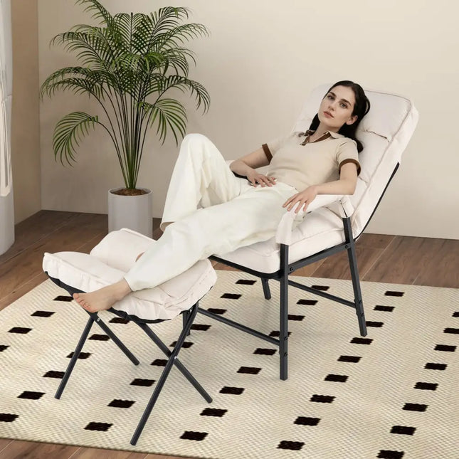 Linen Fabric Modern Accent Chair with Ottoman and Adjustable Backrest-Beige - Beige - Recliners
