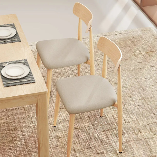Linen Fabric Upholstered Modern Dining Chair Set of 2 with Padded Seat and Curved Back-Oak - Oak - Dining Chairs