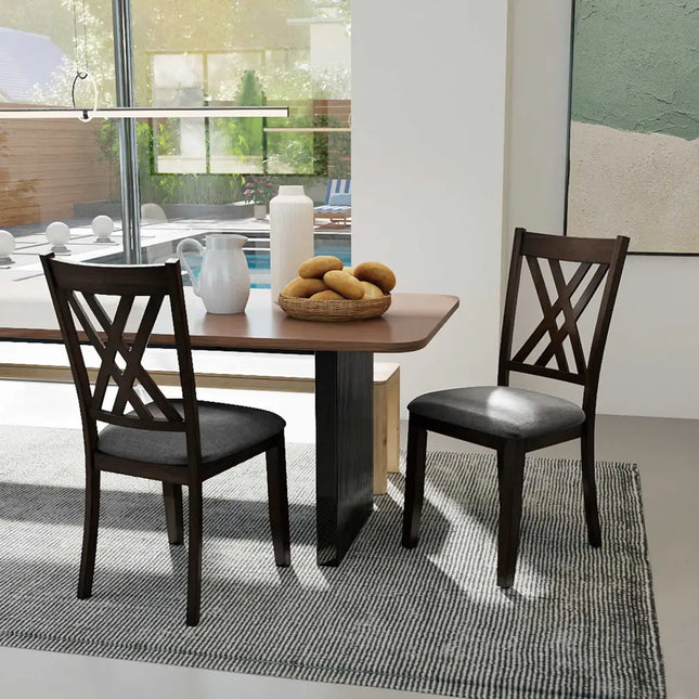 Linen Fabric Upholstered Wooden Dining Chair Set of 2 with Rubber Wood Frame for Dining Room-Gray - Gray - Dining Chairs