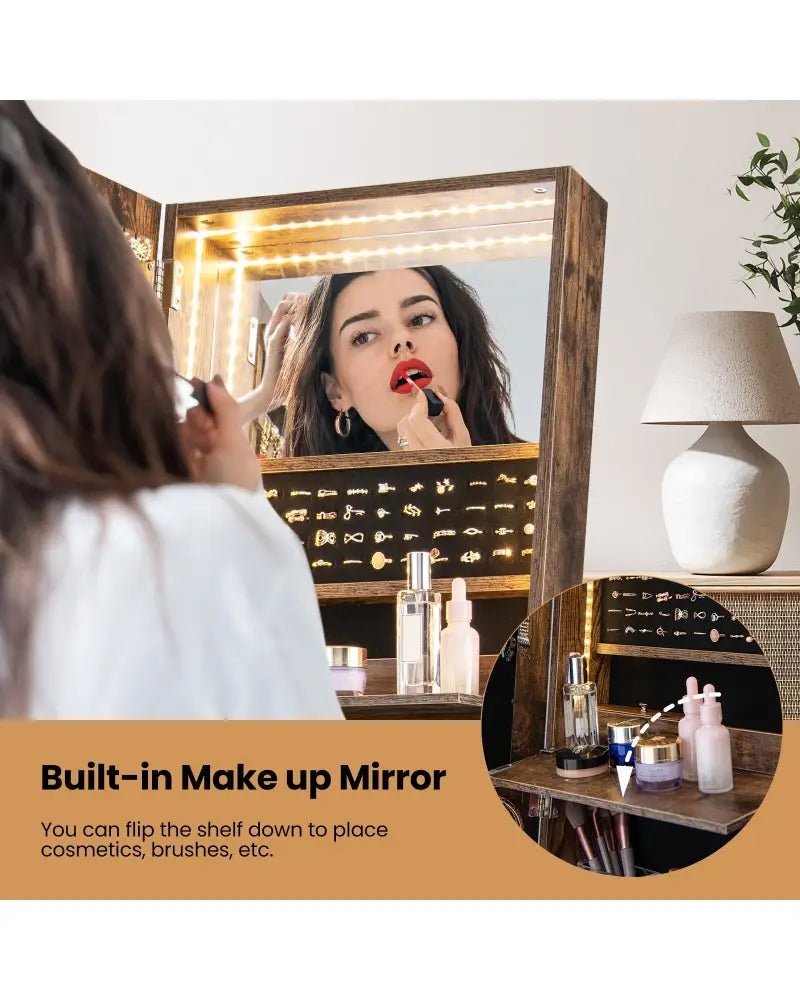 Lockable Freestanding Jewelry Organizer with Full-Length Frameless Mirror-White - White - Jewelry Armoires