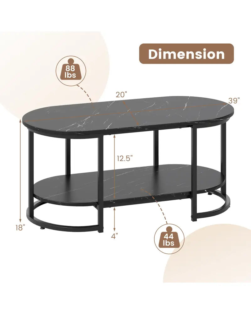 Marble Coffee Table with Open Storage Shelf-Black - Black - Coffee Tables