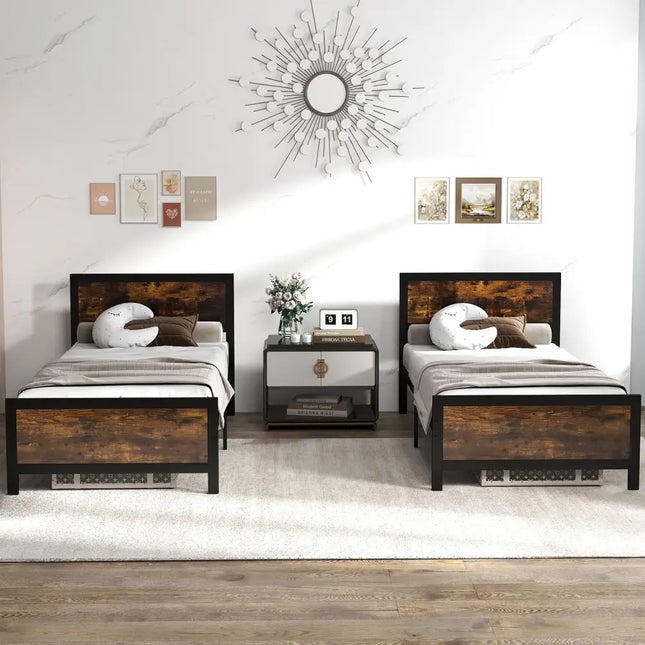 Metal Bed Frame with Headboard and Footboard-Twin Size - Simple Bed Frame