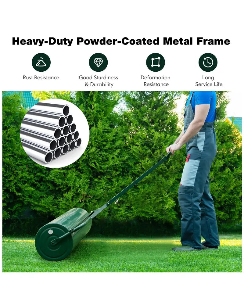 Metal Lawn Roller with Detachable Gripping Handle-Green - Green - Lawn Care Tools