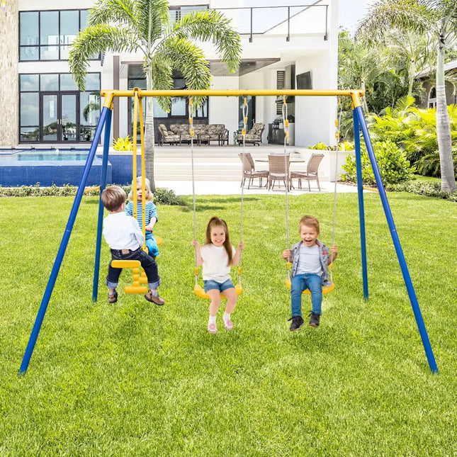Metal Swing Set for Backyard with 2 Swing Seats and 2 Glider Seats-Blue - Blue - Swing & Playsets
