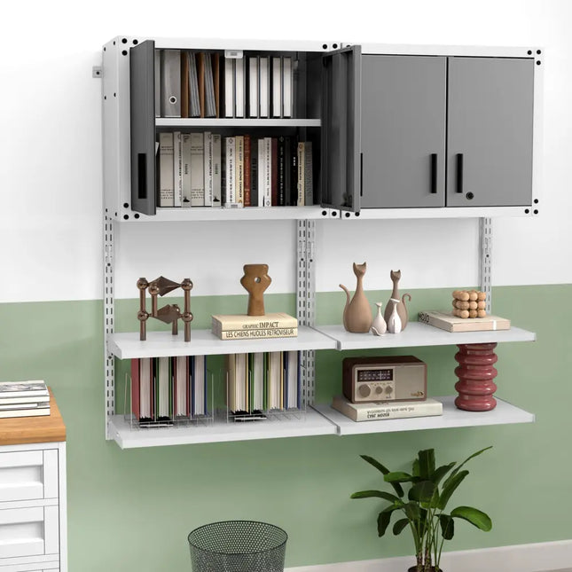 Metal Wall Cabinet with Lock and 3 Adjustable Shelves - Garages