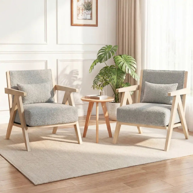 Mid-Century Modern Accent Chair Artificial Leather Sofa Chair with Rubber Wood Frame-Gray - Gray - Accent Chairs