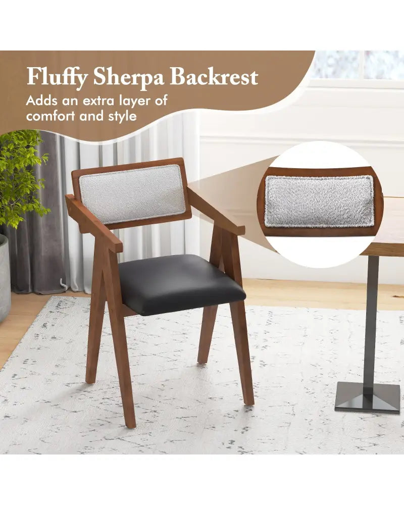 Mid Century Wooden Accent Chairs with Leathaire Seat Cushions Set of 2-Walnut - Walnut - Accent Chairs