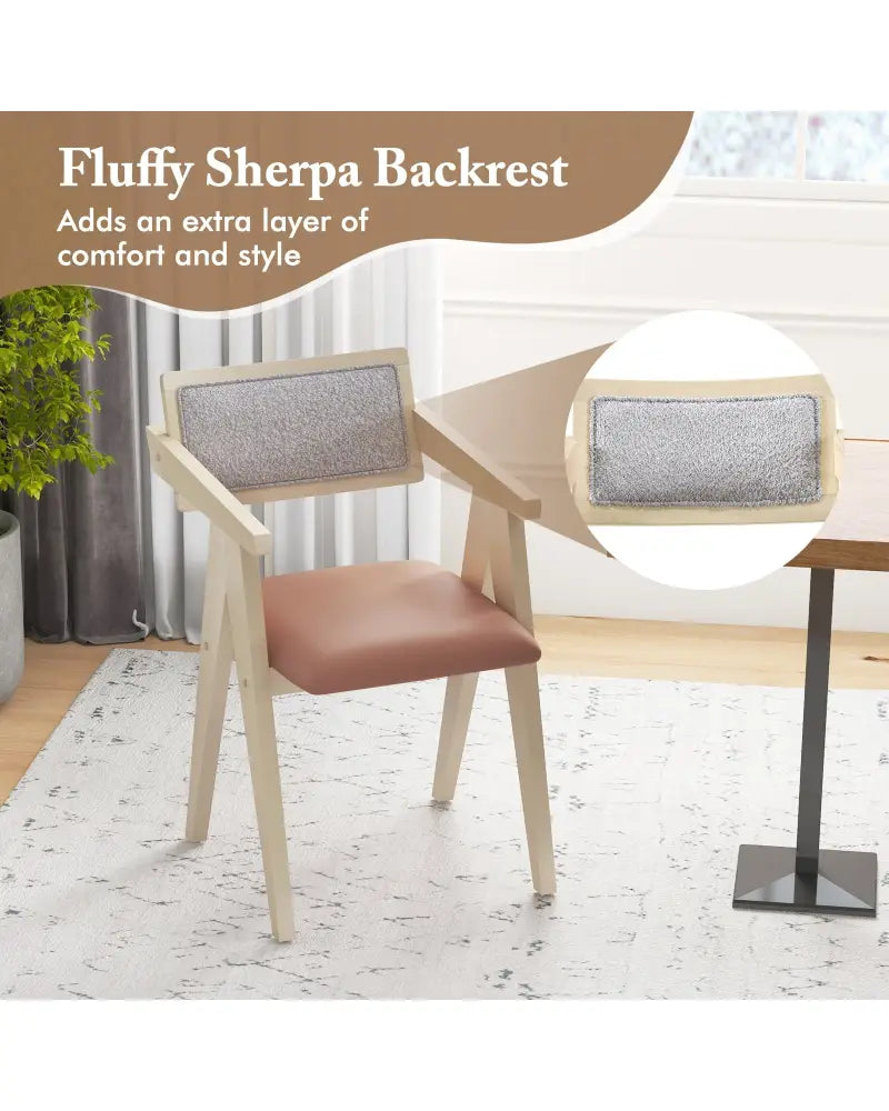 Mid Century Wooden Accent Chairs with Leathaire Seat Cushions Set of 2-Beige - Beige - Accent Chairs