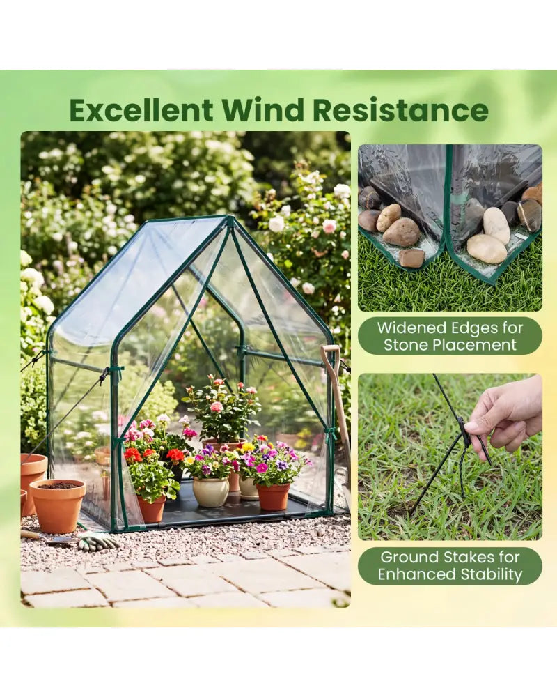 Mini Green House Metal Frame with Waterproof Bottom Mat and Wind Ropes-M - Transparent - Greenhouses