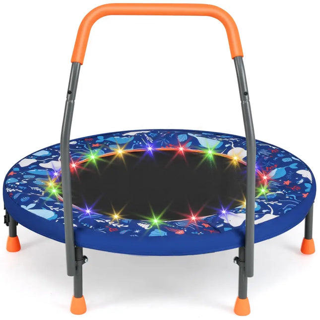 Mini Trampoline Folding Small Rebounder for Kids with Lights-Navy - Navy - Trampolines