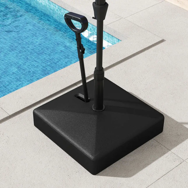 Mobile Patio Umbrella Base Water Sand Fillable Market Table Umbrella Stand with 3 Wheels-Black - Black - Outdoor