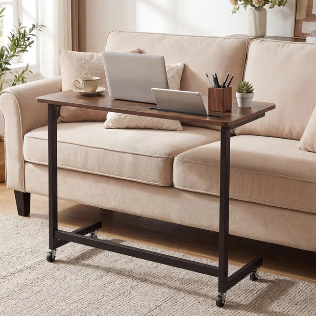 Mobile Side Table Rolling Laptop Desk Cart with Tablet Slot-Rustic Brown - Rustic Brown - End & Side Tables