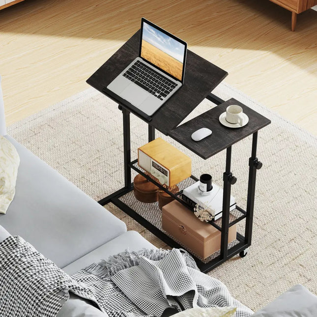 Mobile Stand up Desk Height Adjustable Standing Table with Tilting Tabletop-Oak - Oak - Standing Desks
