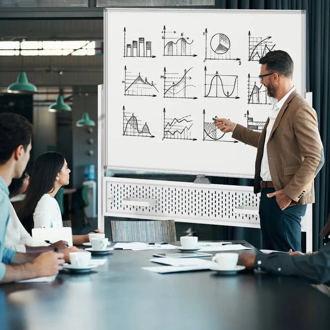 Mobile Whiteboard Adjustable Double-Sided Magnetic Board with Pegboard-White - White - Home Office