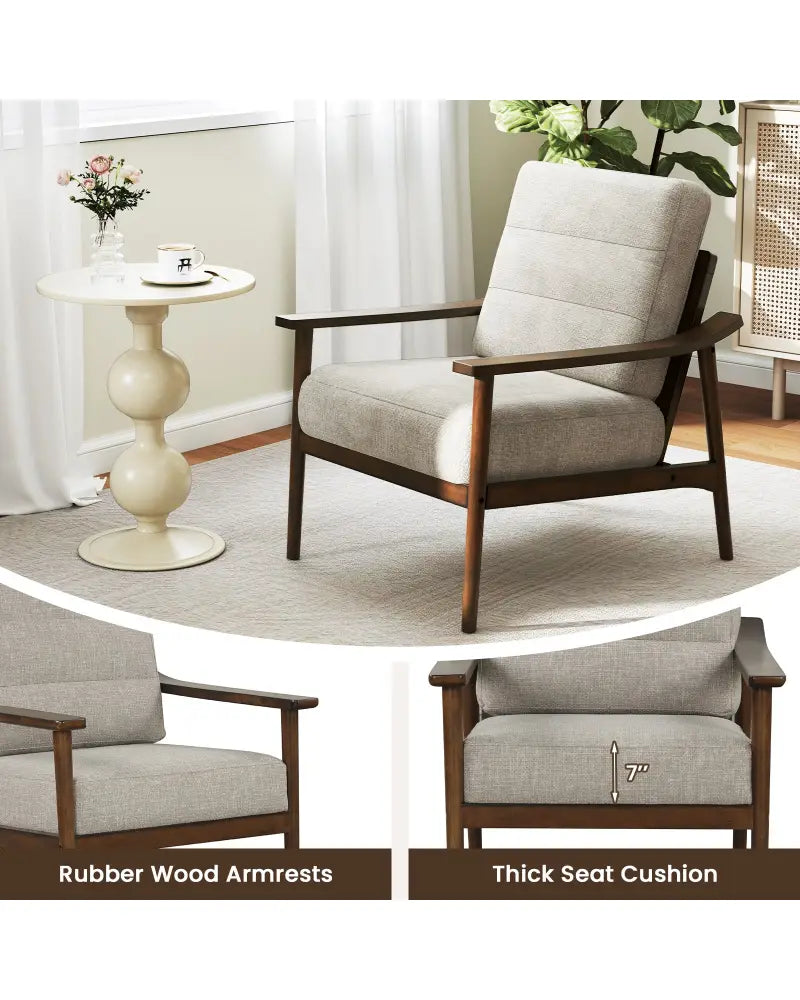 Modern Accent Chair with Rubber Wood Armrests and Legs for Living Room-Brown - Brown - Accent Chairs