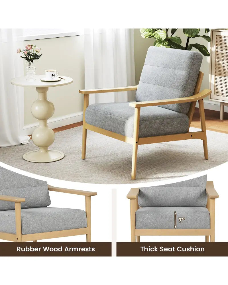 Modern Accent Chair with Rubber Wood Armrests and Legs for Living Room-Natural - Natural - Accent Chairs