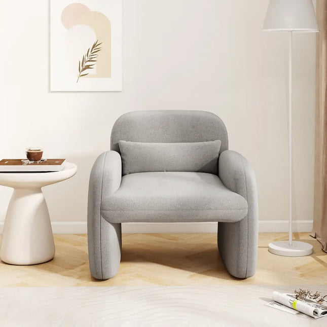 Modern Accent Chair with Waist Pillow and Armrests for Living Room Bedroom-Gray - Gray - Accent Chairs