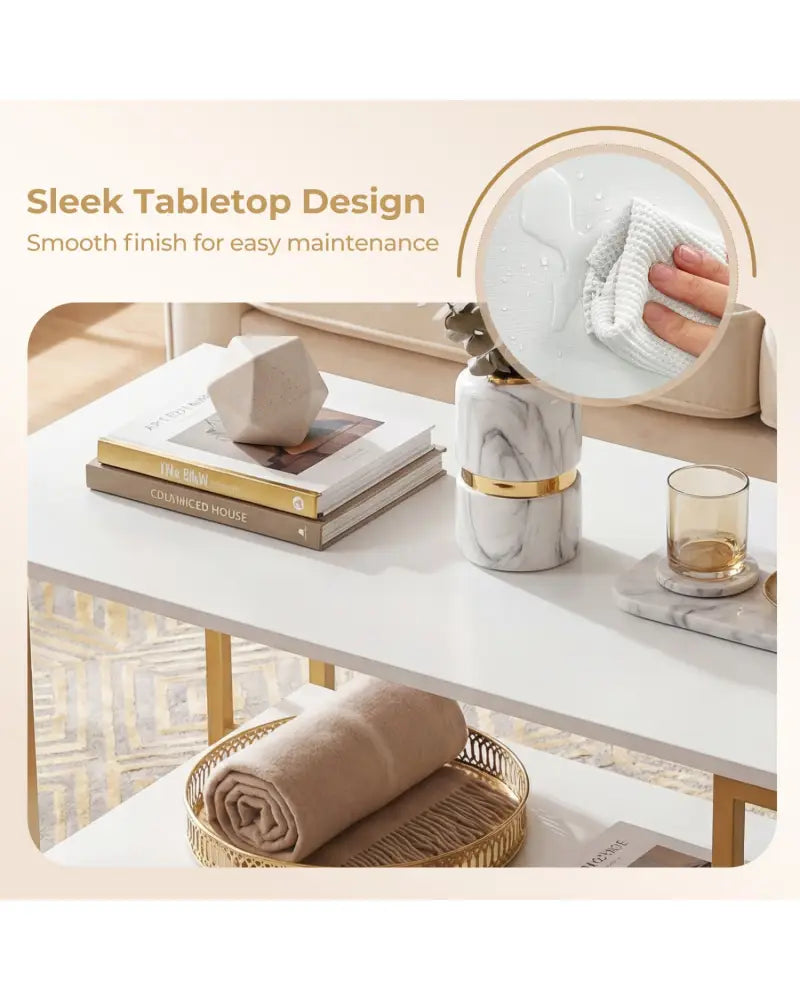 Modern Accent Table with Open Storage Shelf for Apartment and Lounge-White - White - Coffee Tables