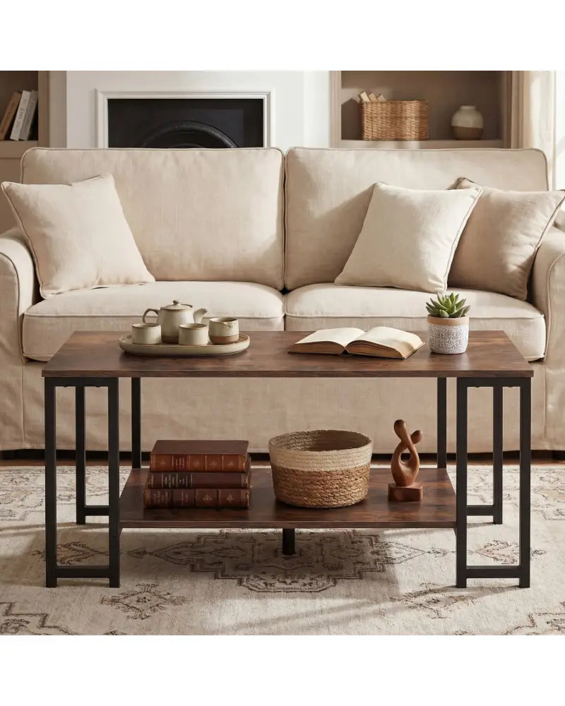 Modern Accent Table with Open Storage Shelf for Apartment and Lounge-Rustic Brown - Rustic Brown - Coffee Tables