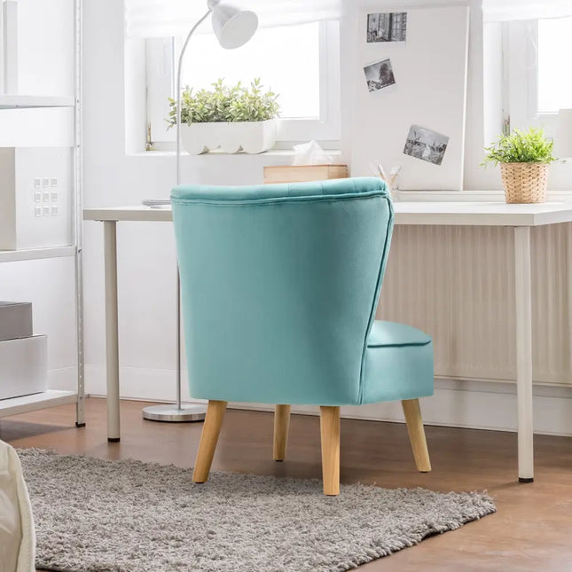 Modern Armless Velvet Accent Chair with Wood Legs-Green - Green - Accent Chairs