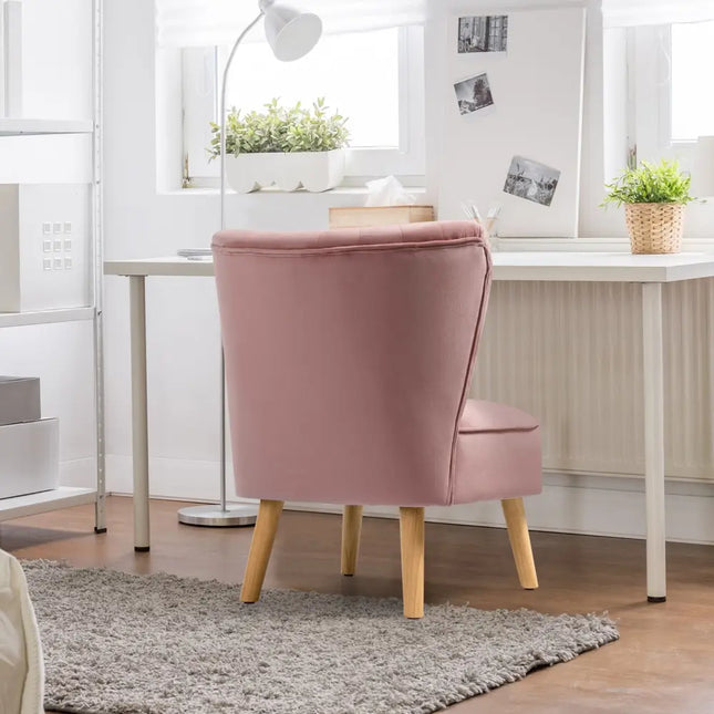 Modern Armless Velvet Accent Chair with Wood Legs-Pink - Pink - Accent Chairs