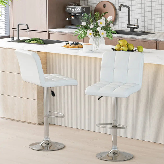 Modern Bat Stools Set of 2 with Back and Heavy-duty Metal Base and Footrest-White - White - Bar Stools