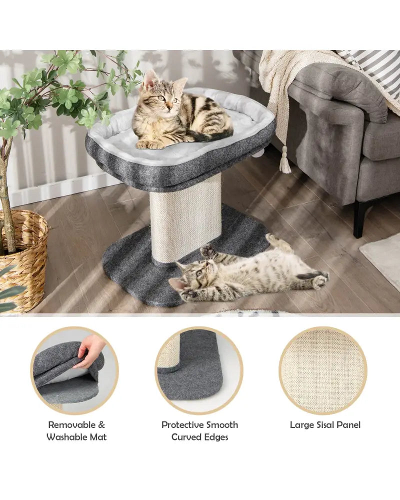 Modern Cat Tree Tower with Large Plush Perch and Sisal Scratching Plate-Gray - Gray - Cat Trees Condos & Scratchers