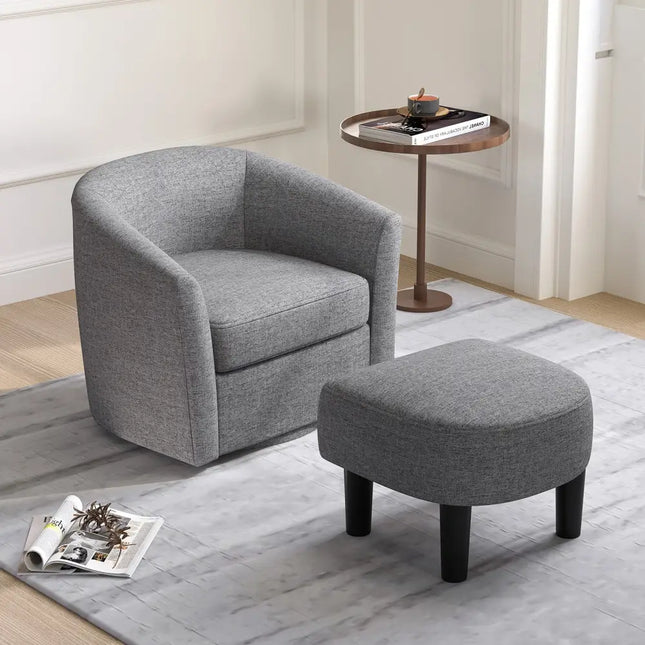 Modern Club Swivel Accent Chair with Ottoman Footrest Curved Backrest-Grey - Gray - Accent Chairs