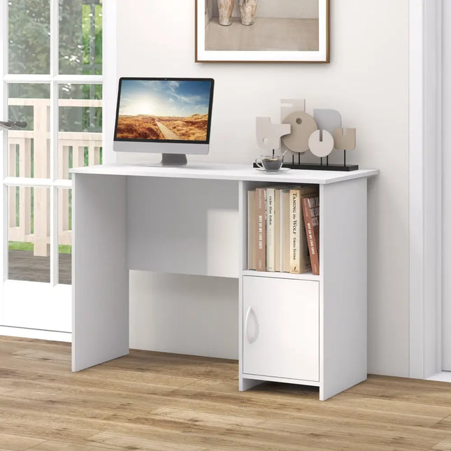 Modern Computer Desk with Cabinet-White - White - Computer Desks