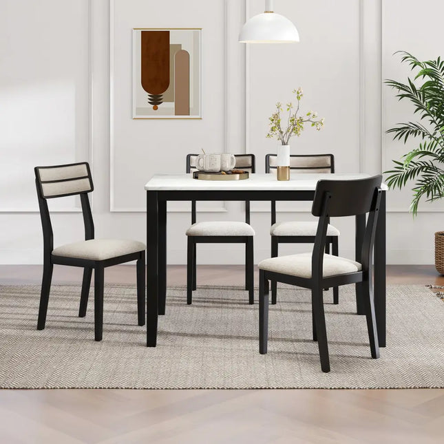 Modern Dining Chairs Set of 4 with Tilt Backrest for Dining Room-Black - Black - Dining Chairs