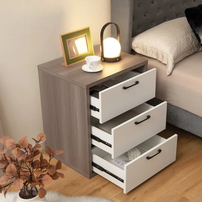 Modern Dresser Nightstand with 3 Slide-Out Drawers Costway