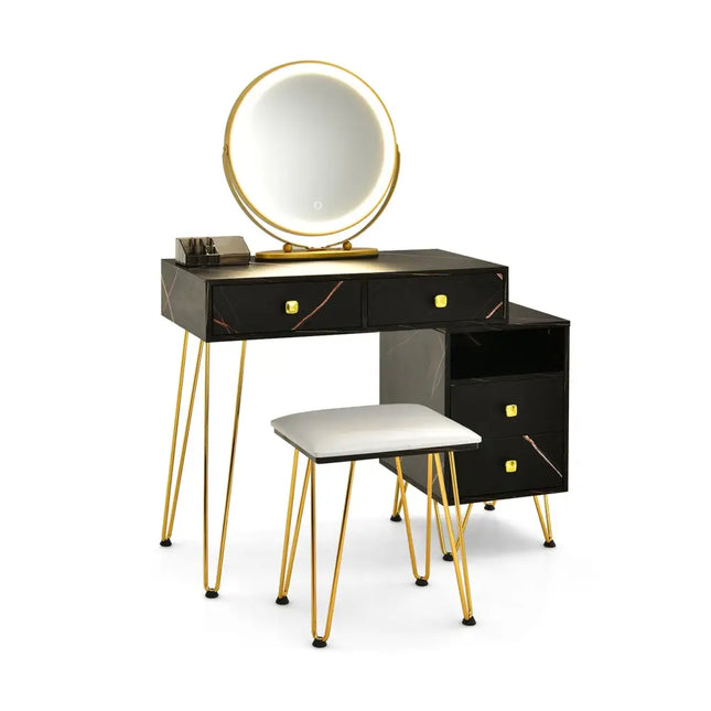 Modern Dressing Table with Storage Cabinet-Black - Black - Makeup Vanities