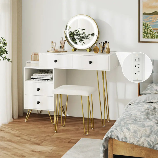 Modern Dressing Table with Storage Cabinet-Off white - Off White - Makeup Vanities