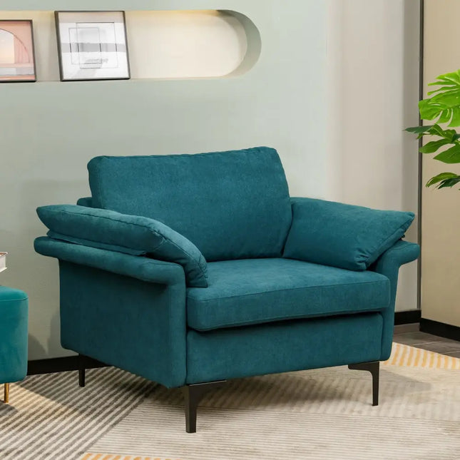 Modern Fabric Accent Armchair with Original Distributed Spring and Armrest Cushions-Peacock Blue - Peacock Blue - Sofas