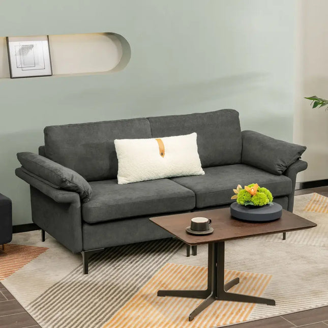 Modern Fabric Loveseat Sofa for with Metal Legs and Armrest Pillows-Gray - Gray - Sofas & Loveseats