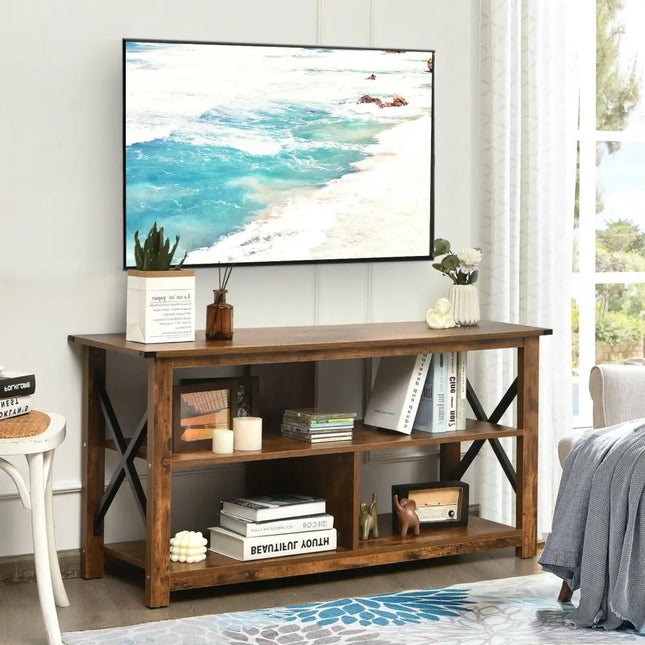 Modern Farmhouse TV Stand Entertainment Center for TV’s up to 55-Inch with Open Shelves-Brown - Brown - Entertainment
