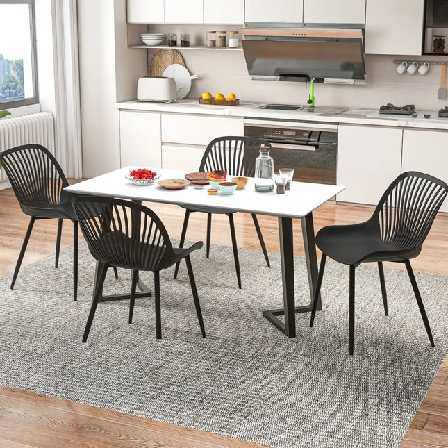 Modern Kitchen Chairs with Metal Legs Cutout Backrest Curved Seat for Dining Room Home Office-Black - Black - Dining