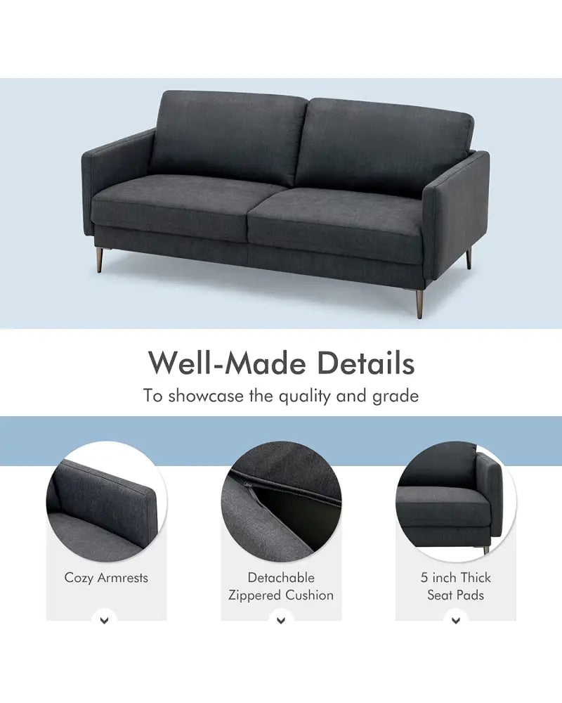 Modern Loveseat with Comfy Backrest Cushions-Gray - Gray - Sofas & Loveseats