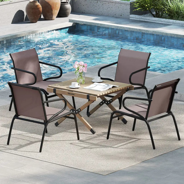 Modern Patio Chairs Set of 2 with Breathable Fabric for Porch-Coffee - Coffee - Patio Dining Chairs