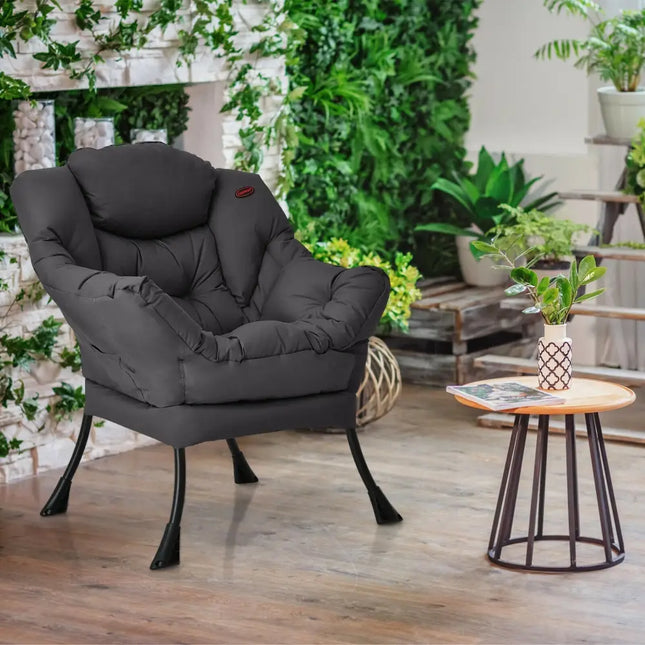 Modern Polyester Fabric Lazy Chair with Steel Frame and Side Pocket-Gray - Gray - Accent Chairs