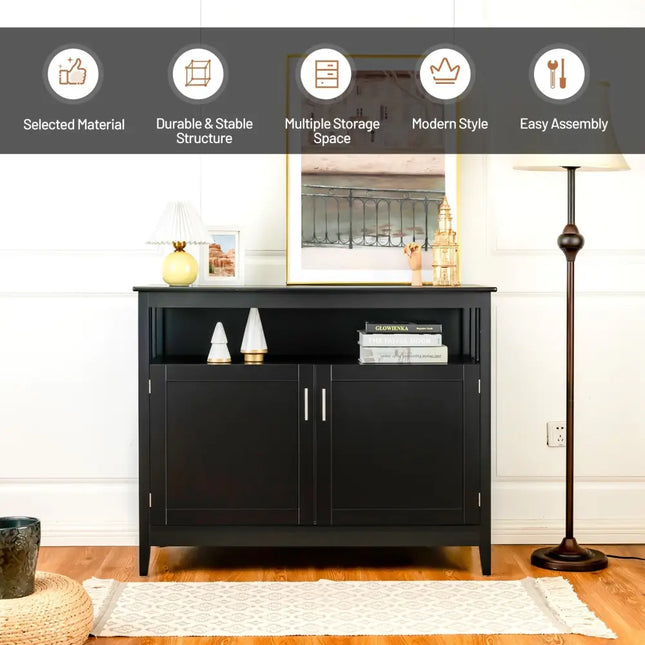 Modern Practical Wooden Kitchen Lockers with Large Storage Space-Black - Black - Sideboards Cabinets & Buffets