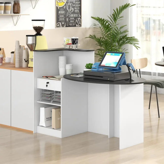 Modern Reception Desk Front Counter Desk with Oval Tabletop-Black - Black - Computer Desks