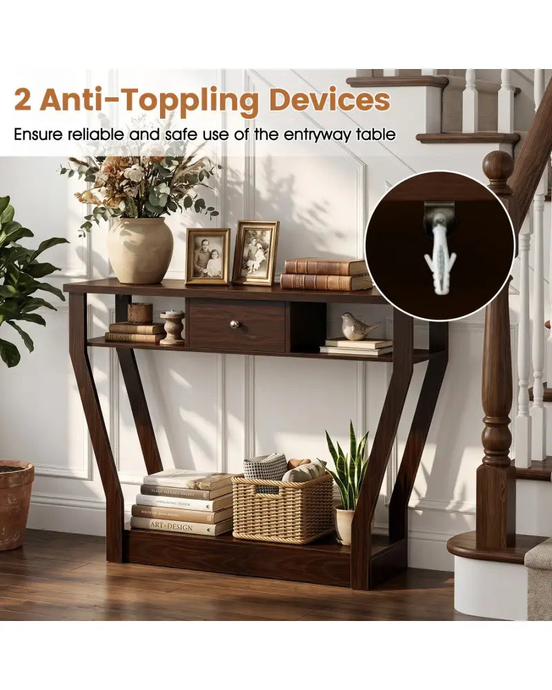 Modern Sofa Accent Table with Drawer-Brown - Brown - Console Tables