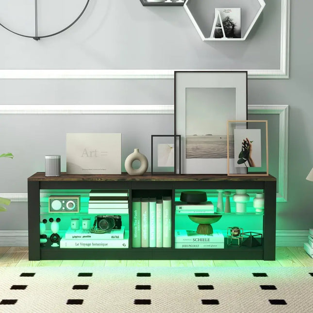 Modern TV Stand with LED Light and Adjustable Shelves for TVs up to 65 inch-Brown - Brown - Entertainment Centers & TV