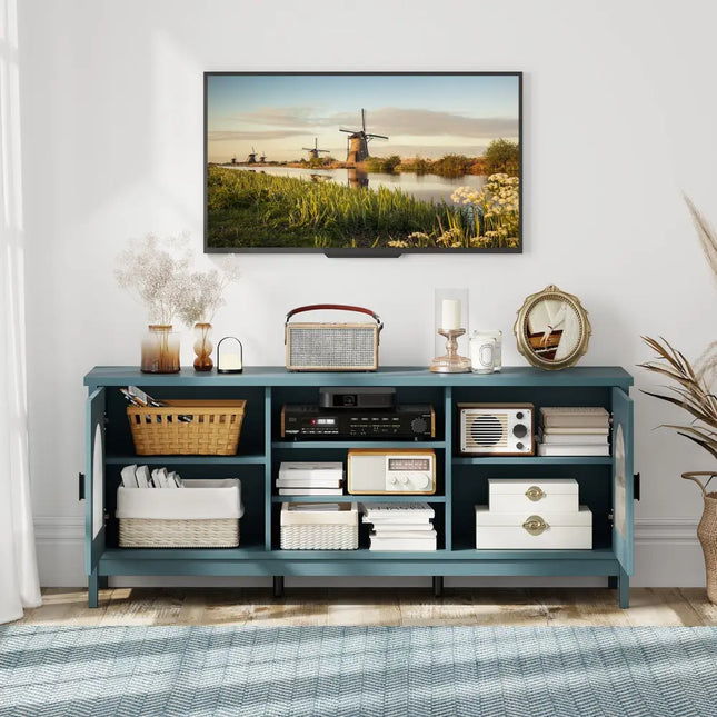 Modern Vintage TV Cabinet with Adjustable Shelves and 2 Cable Holes for TVs up to 65 Inches-Turquoise - Turquoise
