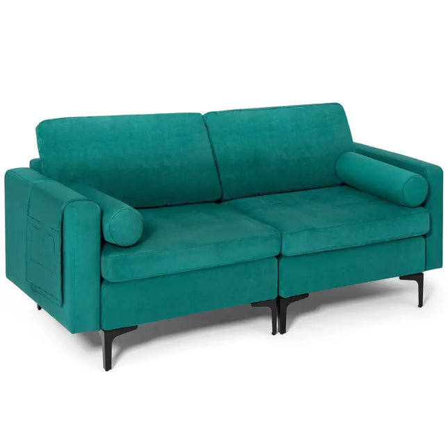 Modular 1/2/3/4-Seat L-Shaped Sectional Sofa Couch with Socket USB Port-2-Seat - Turquoise - Sofas & Loveseats